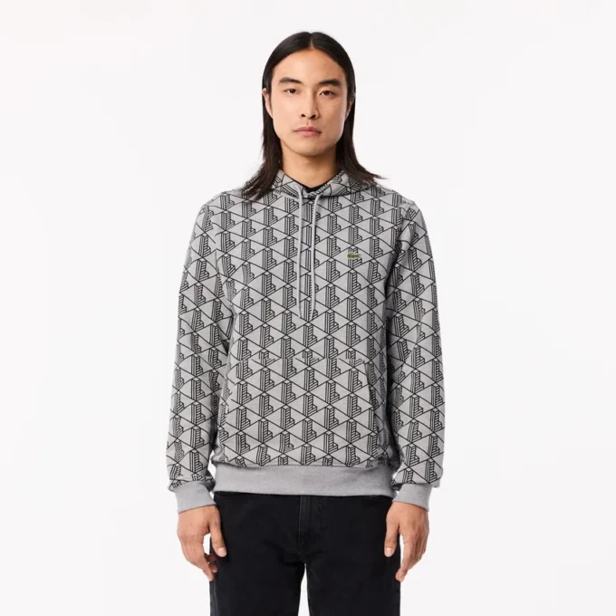 Camisola com capuz em malha polar com monograma para homem
