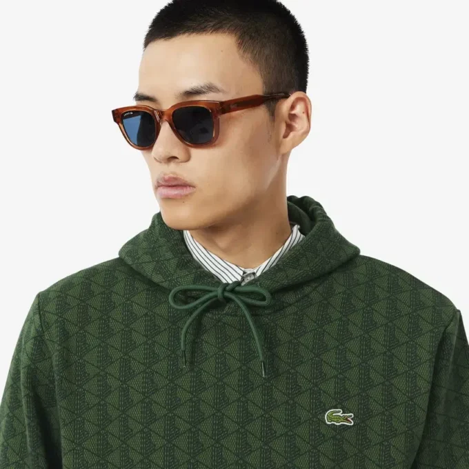 Camisola com capuz em malha polar com monograma para homem