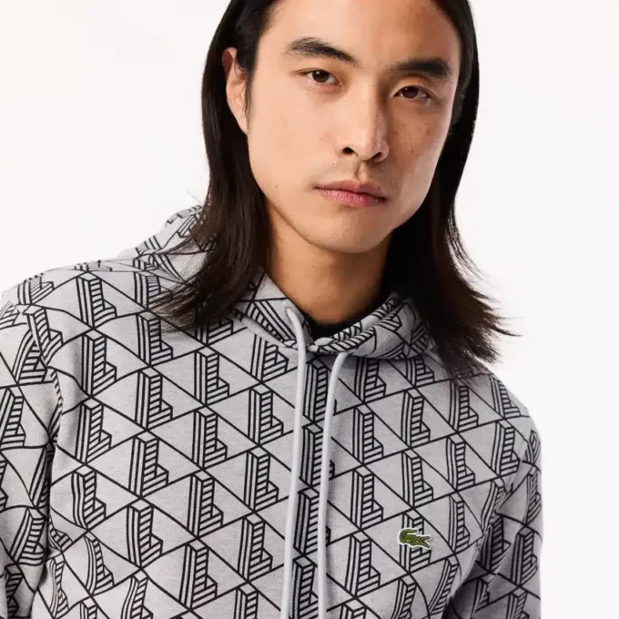 Camisola com capuz em malha polar com monograma para homem