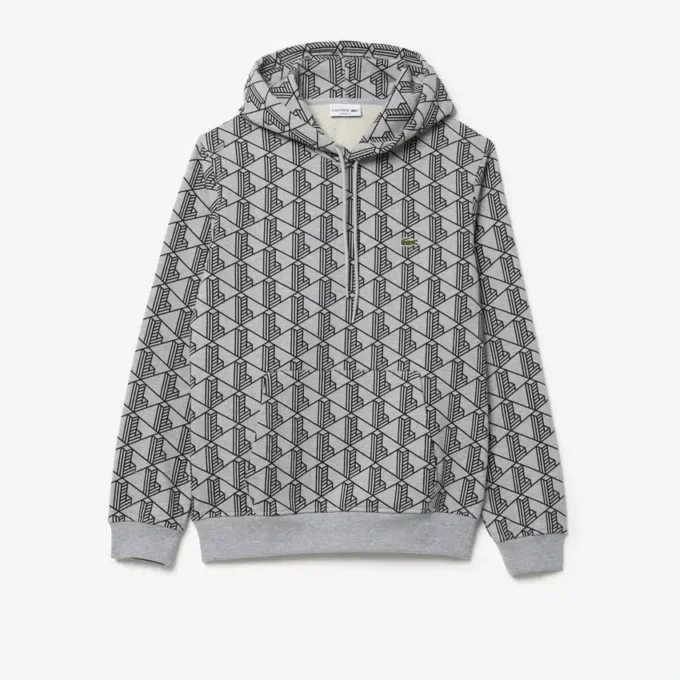 Camisola com capuz em malha polar com monograma para homem