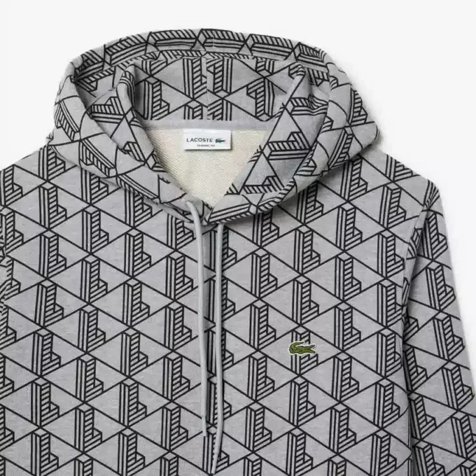 Camisola com capuz em malha polar com monograma para homem