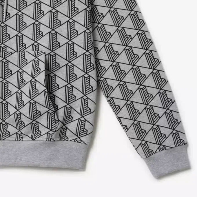 Camisola com capuz em malha polar com monograma para homem