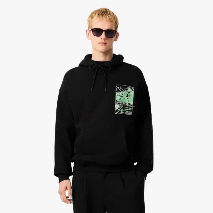 Camisola com capuz em malha polar estampada para homem