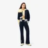 Camisola com fecho e detalhes em riscas para mulher