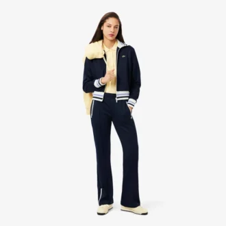 Camisola com fecho e detalhes em riscas para mulher