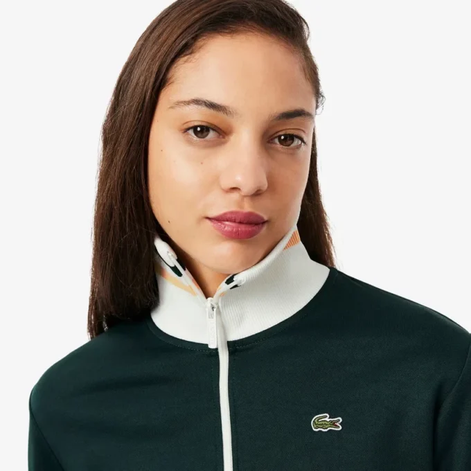 Camisola com fecho e detalhes em riscas para mulher