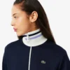 Camisola com fecho e detalhes em riscas para mulher