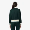 Camisola com fecho e detalhes em riscas para mulher