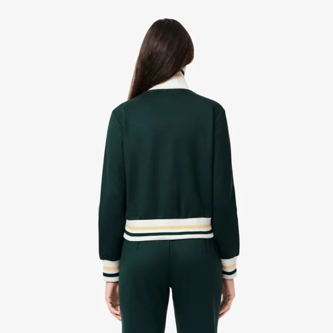 Camisola com fecho e detalhes em riscas para mulher