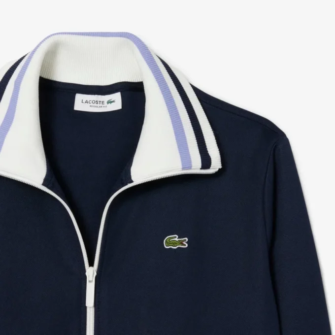 Camisola com fecho e detalhes em riscas para mulher