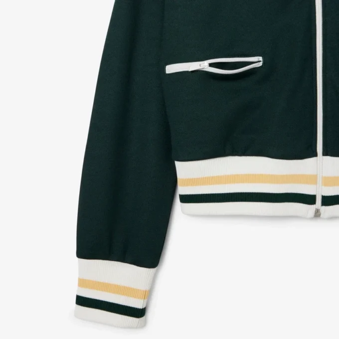 Camisola com fecho e detalhes em riscas para mulher