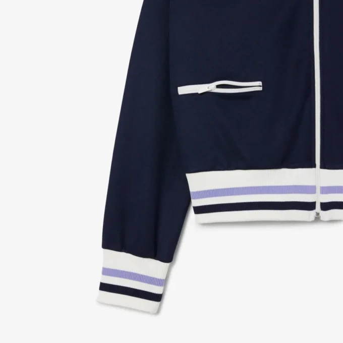 Camisola com fecho e detalhes em riscas para mulher
