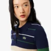 Camisola com gola de polo às riscas para mulher, fabricada em França