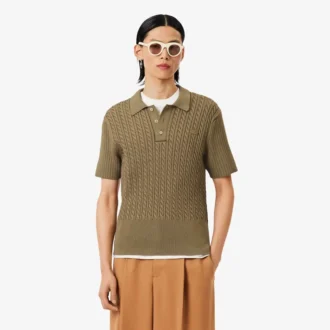 Camisola com gola polo e malha trançada da coleção de passerelle