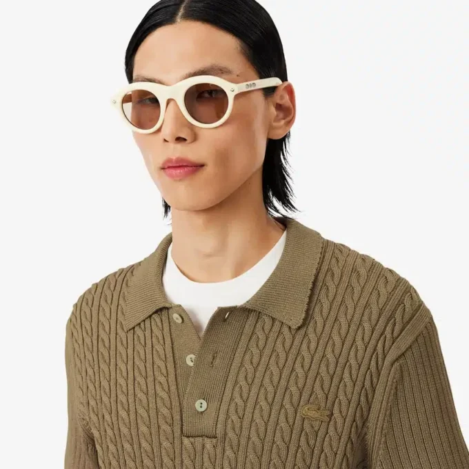 Camisola com gola polo e malha trançada da coleção de passerelle