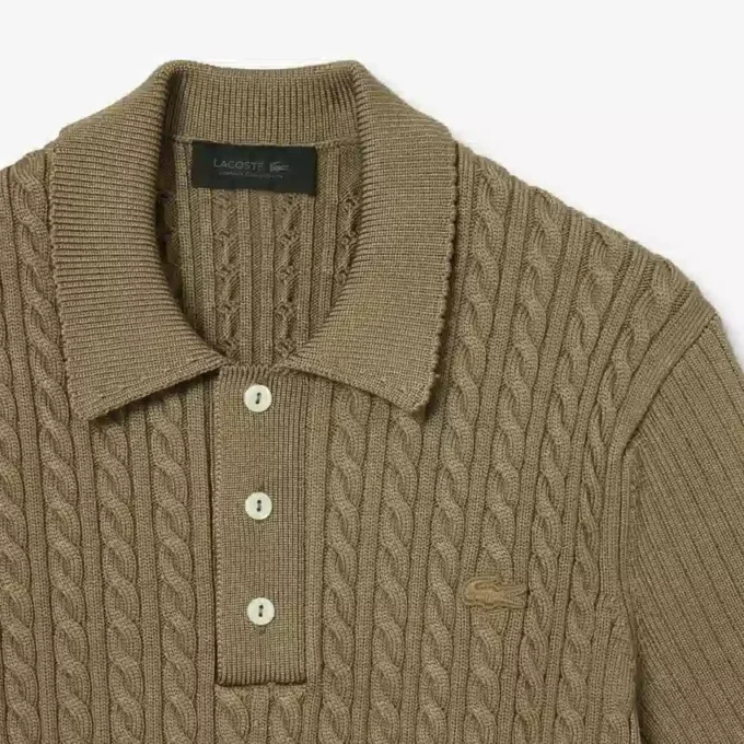 Camisola com gola polo e malha trançada da coleção de passerelle