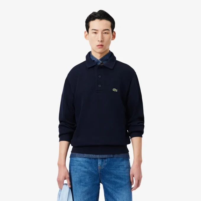 Camisola com gola polo em algodão canelado para homem