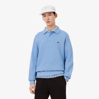 Camisola com gola polo em algodão canelado para homem