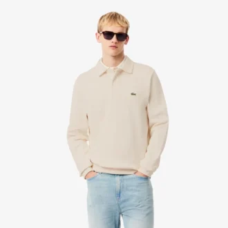 Camisola com gola polo em algodão canelado para homem