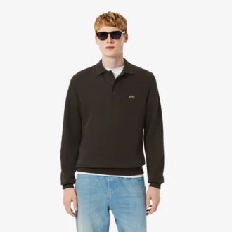 Camisola com gola polo em algodão canelado para homem