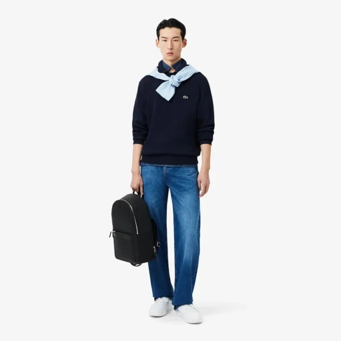 Camisola com gola polo em algodão canelado para homem