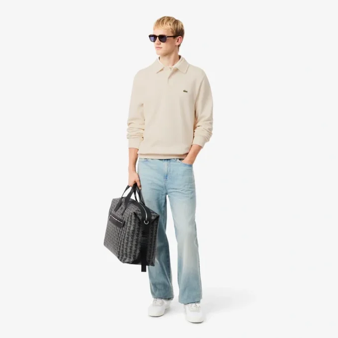 Camisola com gola polo em algodão canelado para homem