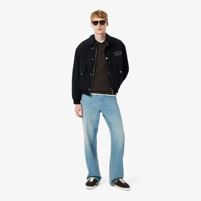 Camisola com gola polo em algodão canelado para homem