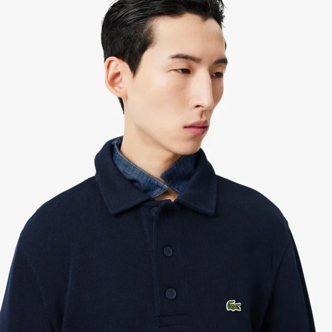 Camisola com gola polo em algodão canelado para homem