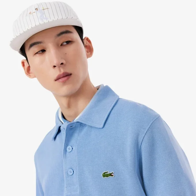 Camisola com gola polo em algodão canelado para homem