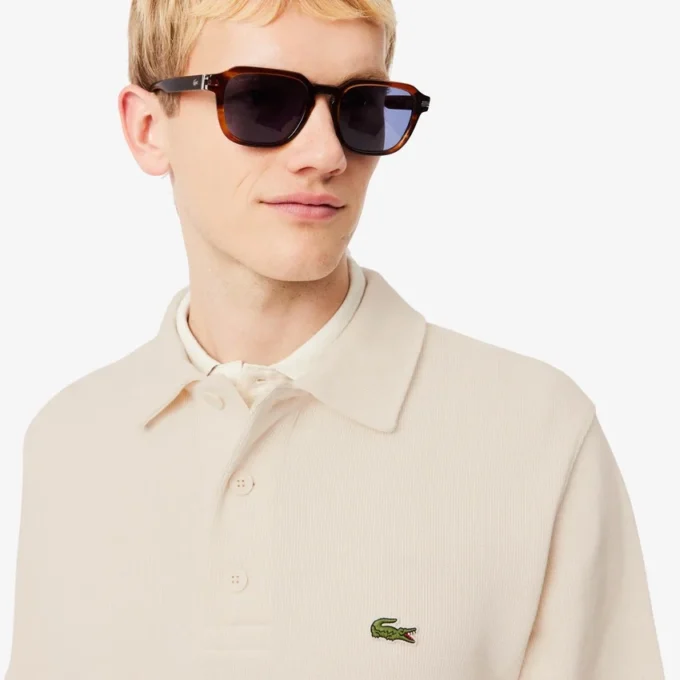 Camisola com gola polo em algodão canelado para homem