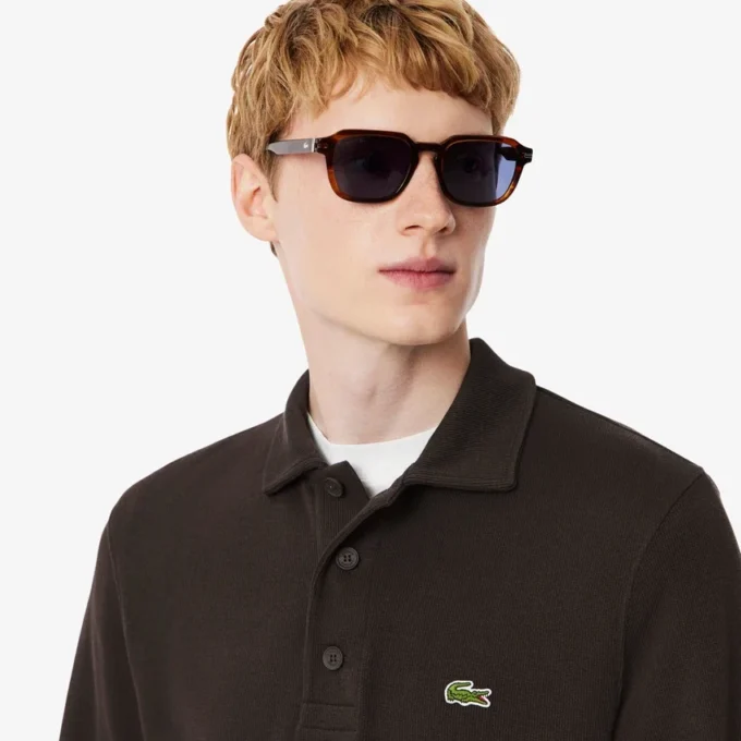 Camisola com gola polo em algodão canelado para homem