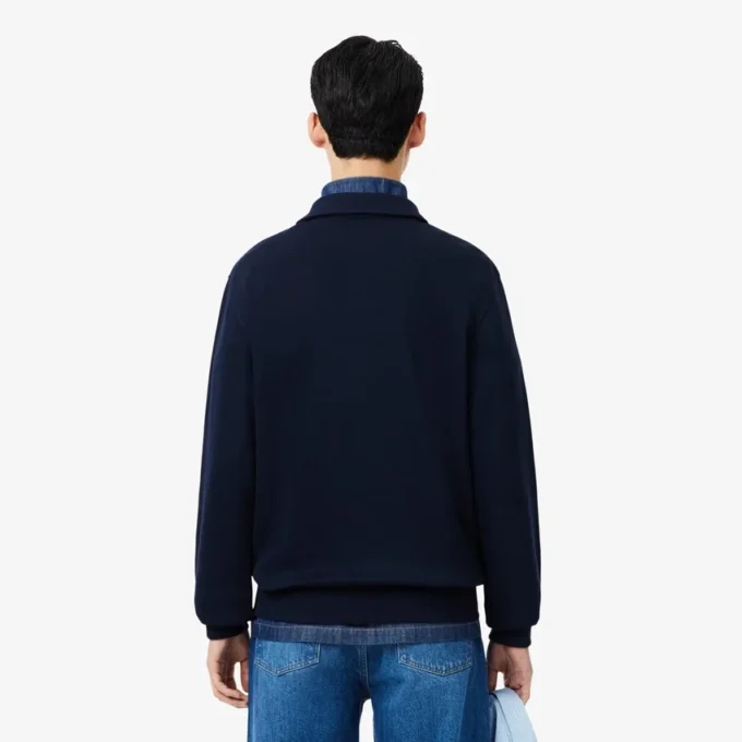Camisola com gola polo em algodão canelado para homem
