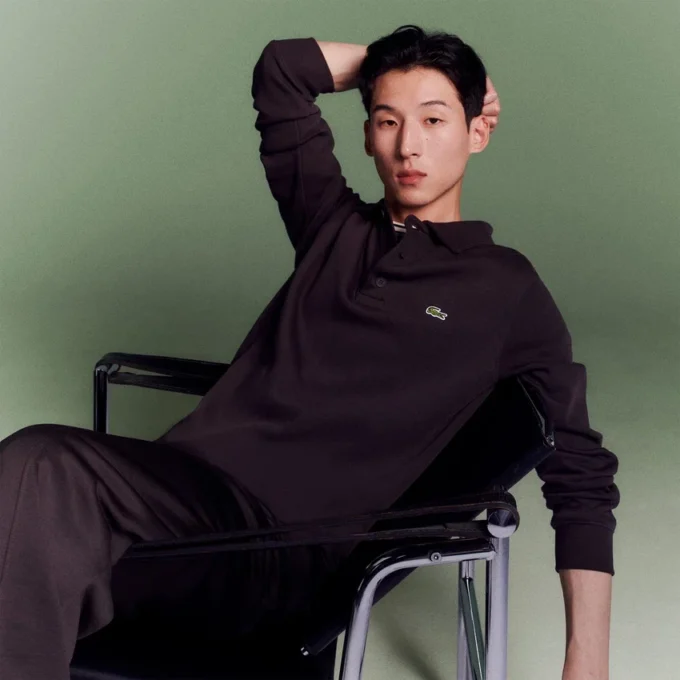 Camisola com gola polo em algodão canelado para homem