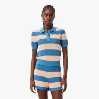 Camisola com gola polo em malha de malha de malha às riscas