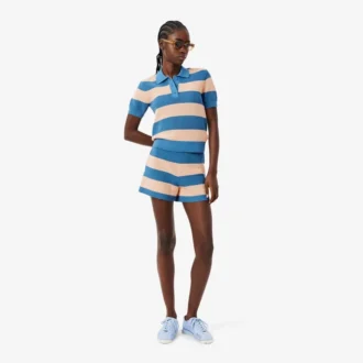 Camisola com gola polo em malha de malha de malha às riscas
