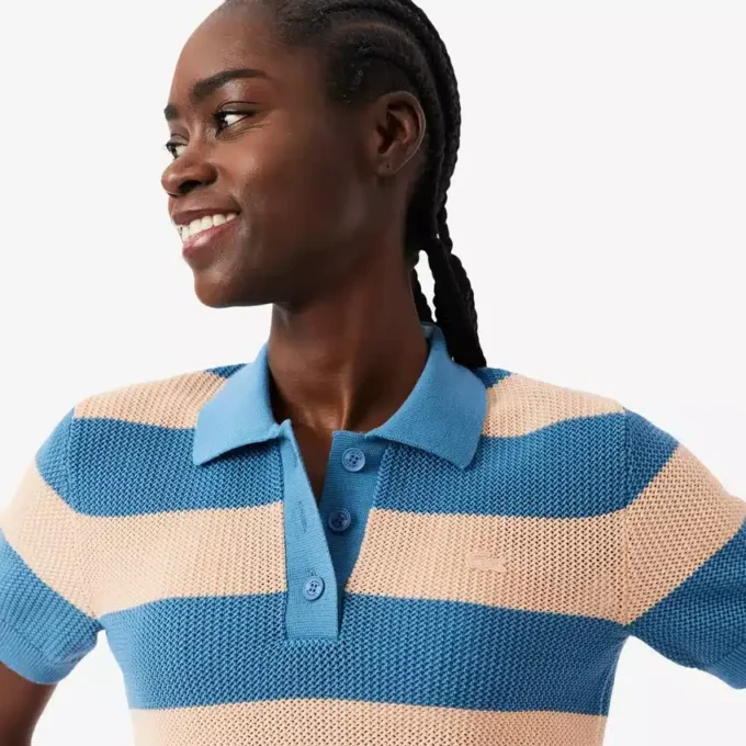 Camisola com gola polo em malha de malha de malha às riscas