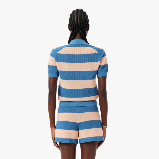 Camisola com gola polo em malha de malha de malha às riscas