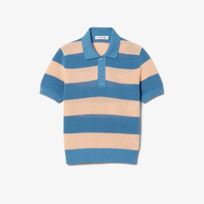 Camisola com gola polo em malha de malha de malha às riscas