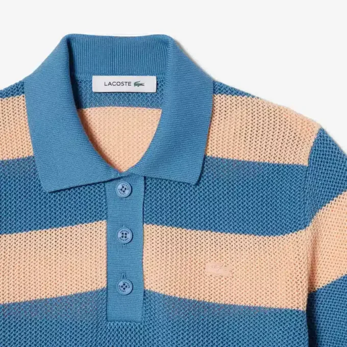 Camisola com gola polo em malha de malha de malha às riscas