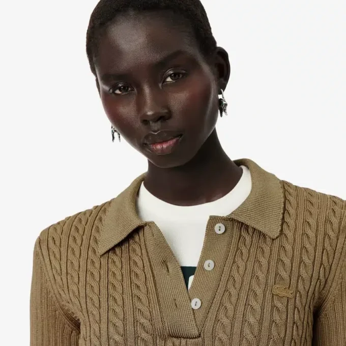 Camisola com gola polo em malha trançada Runway