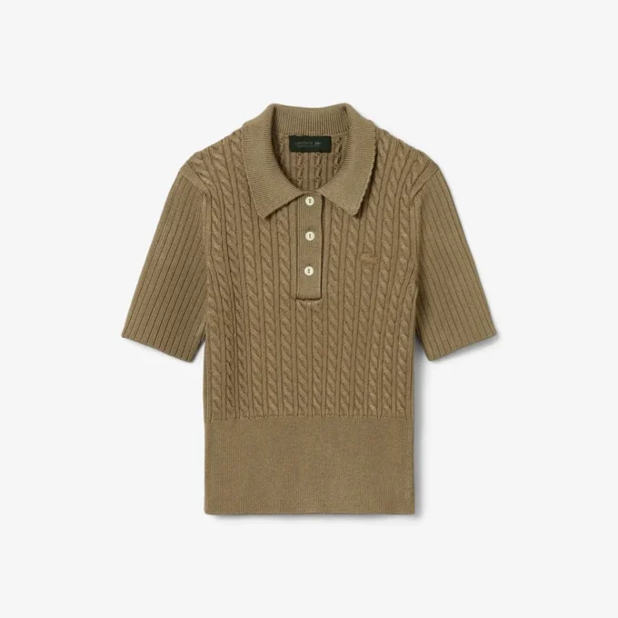 Camisola com gola polo em malha trançada Runway