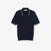 Camisola com gola polo em malha trançada às riscas