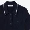 Camisola com gola polo em malha trançada às riscas
