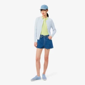 Camisola com gola polo em malha trançada às riscas