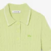 Camisola com gola polo em malha trançada às riscas