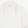 Camisola com gola polo em malha trançada às riscas