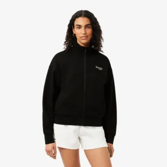 Camisola com zíper e emblema, corte descontraído