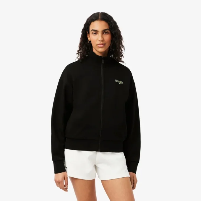 Camisola com zíper e emblema, corte descontraído
