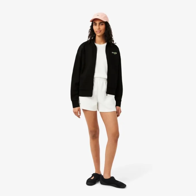 Camisola com zíper e emblema, corte descontraído