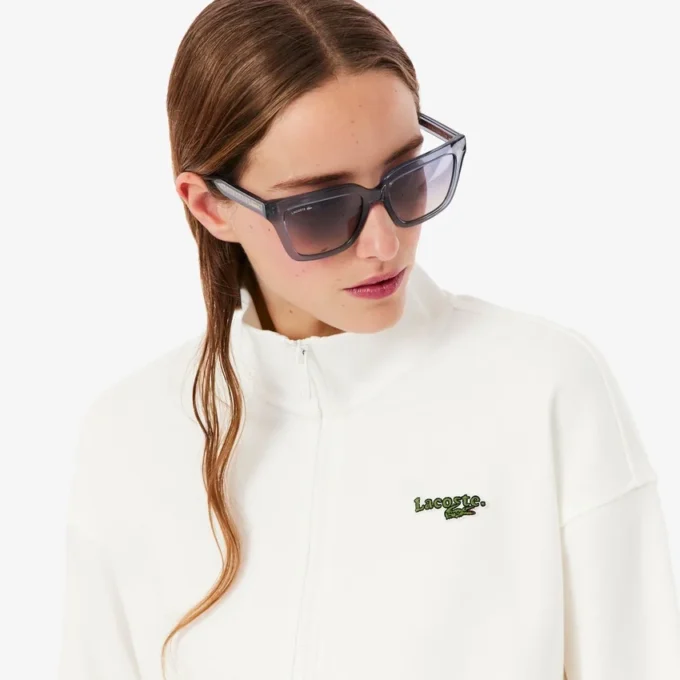 Camisola com zíper e emblema, corte descontraído